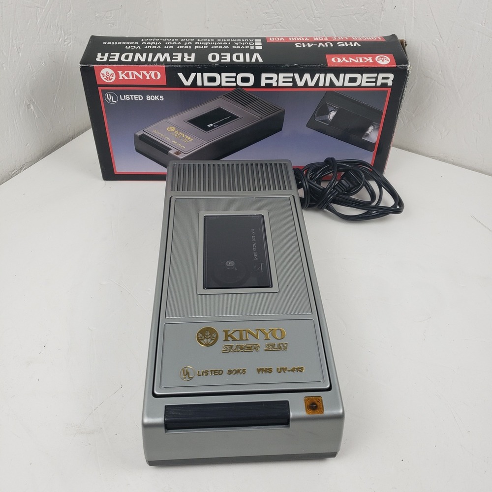Kinyo Super Slim VHS Video Rewinder UV-413 Silver Black with Original Box